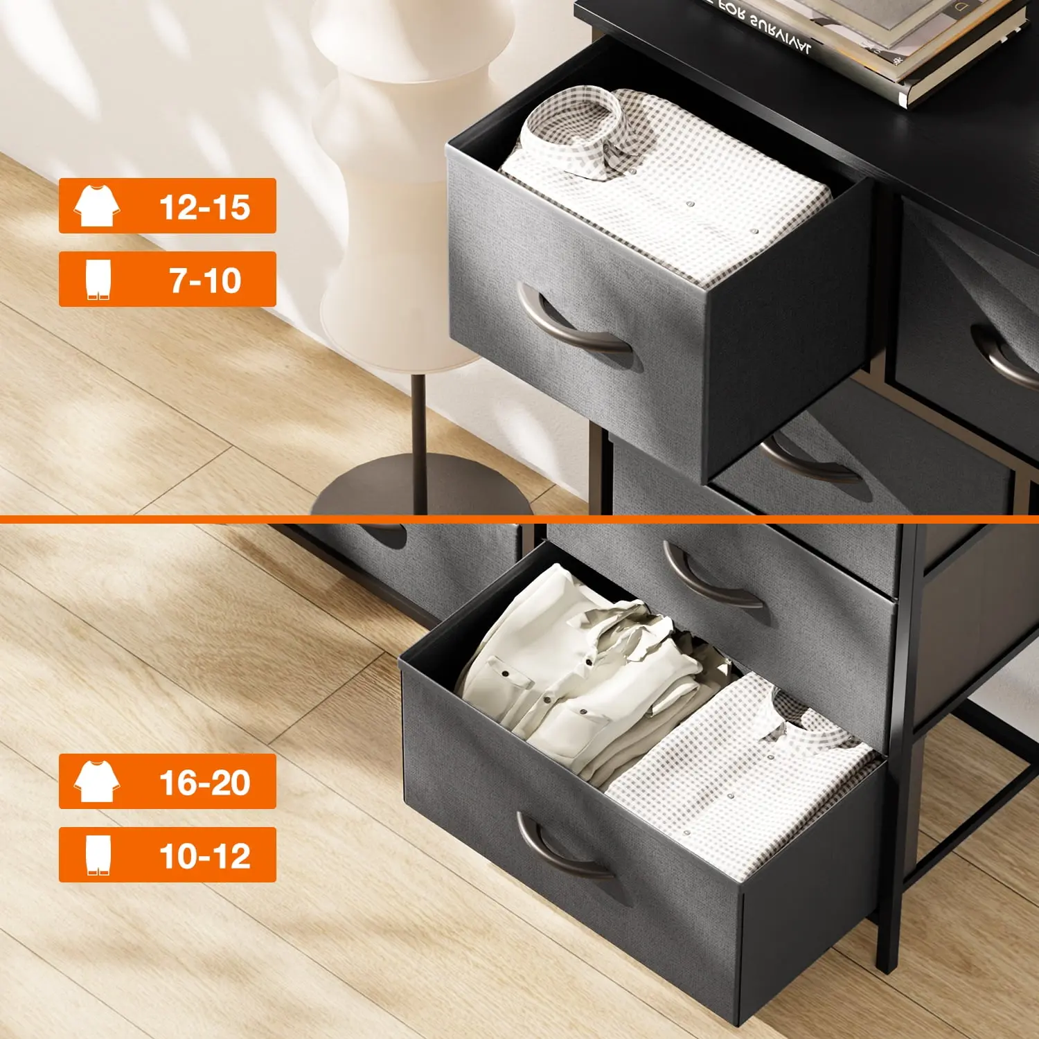 Fabric Dresser for Bedroom 9 Drawer, Grey