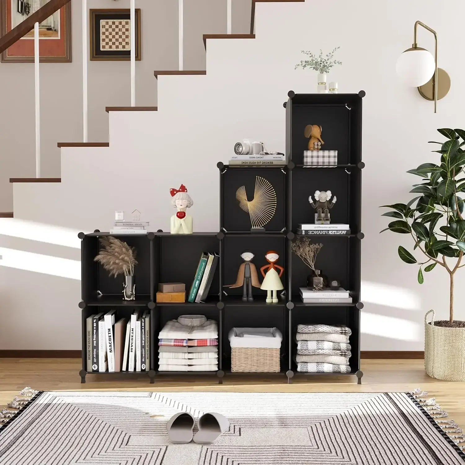 Cube Storage Organizer Storage 12 Cube Bookshelf DIY Plastic Closet Shelves with Wooden Malle