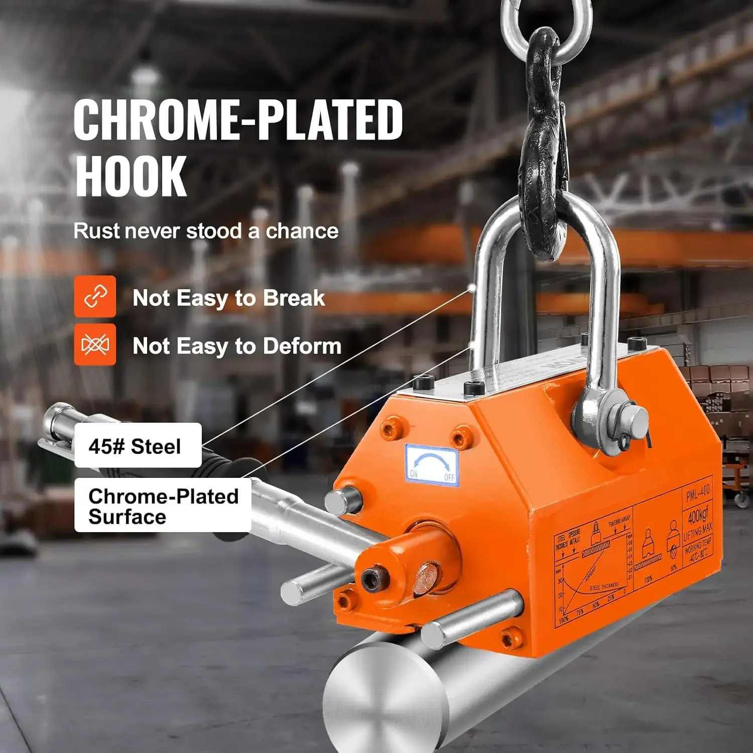 Magnetic Lifter, 880 lbs/400 kg Pulling Capacity, 2.5 Safety Factor, Neodymium & Steel, Lifting Magnet with Release