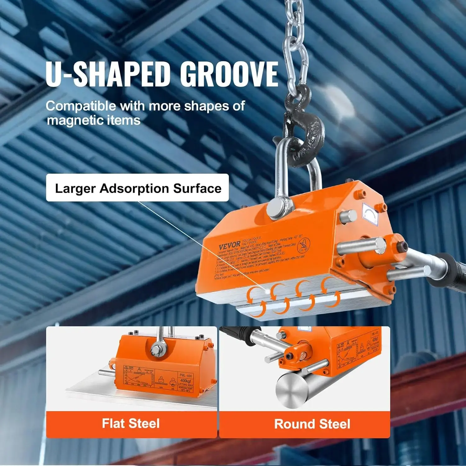 Magnetic Lifter, 880 lbs/400 kg Pulling Capacity, 2.5 Safety Factor, Neodymium & Steel, Lifting Magnet with Release
