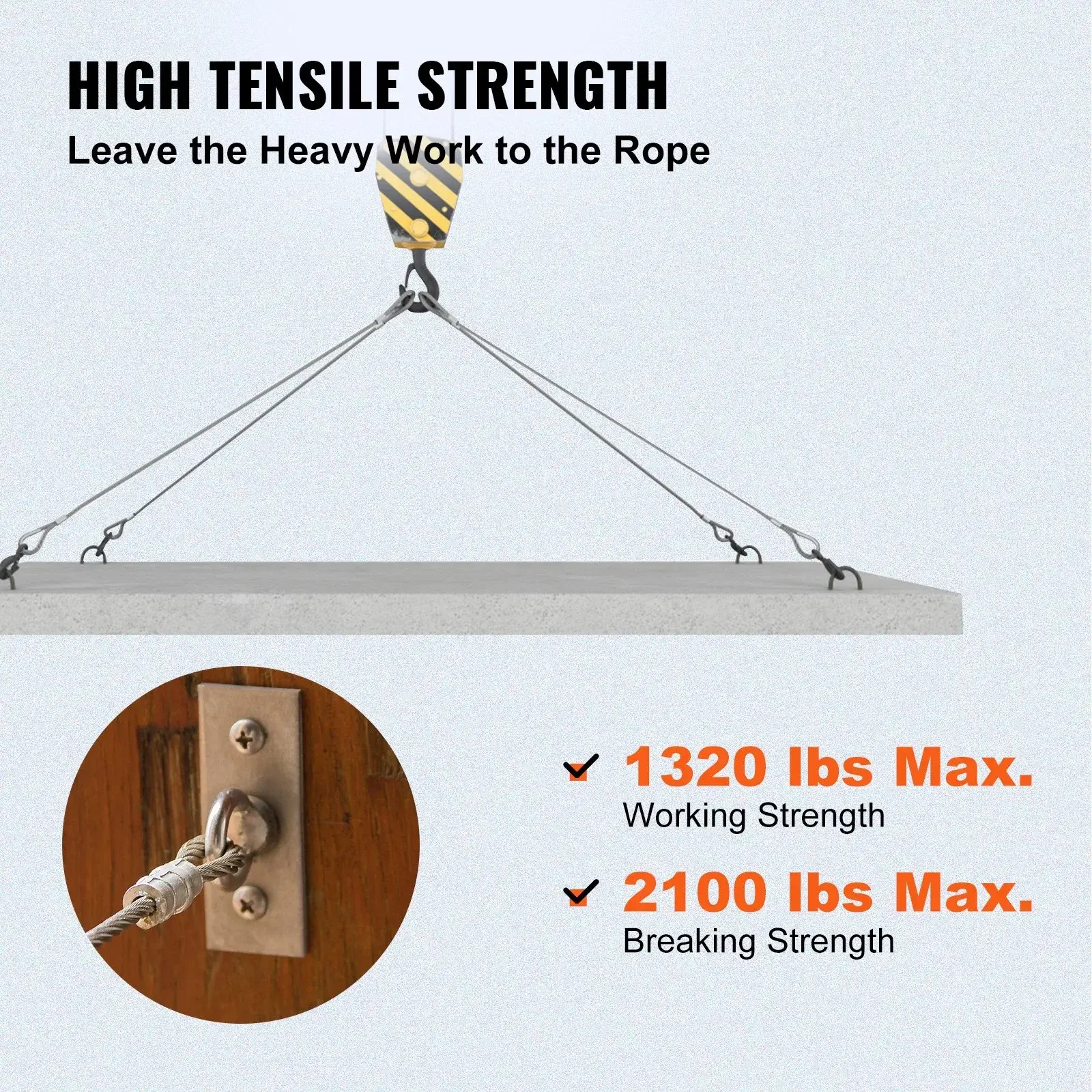 Stainless Steel Cable, 1/8'' x 1000 ft, Braided Aircraft Wire Rope with 1x19 Strands Construction, 2100 lbs Breaking Strength