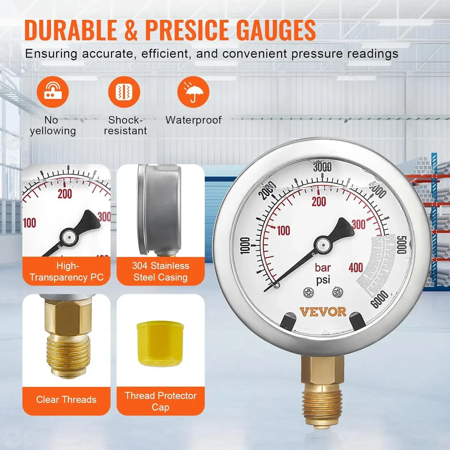 Hydraulic Pressure Test Kit, 250/400/600bar, 3 Gauges 6 Test Couplings 3 Test Hoses, Excavator Hydraulic Test Gauge Set