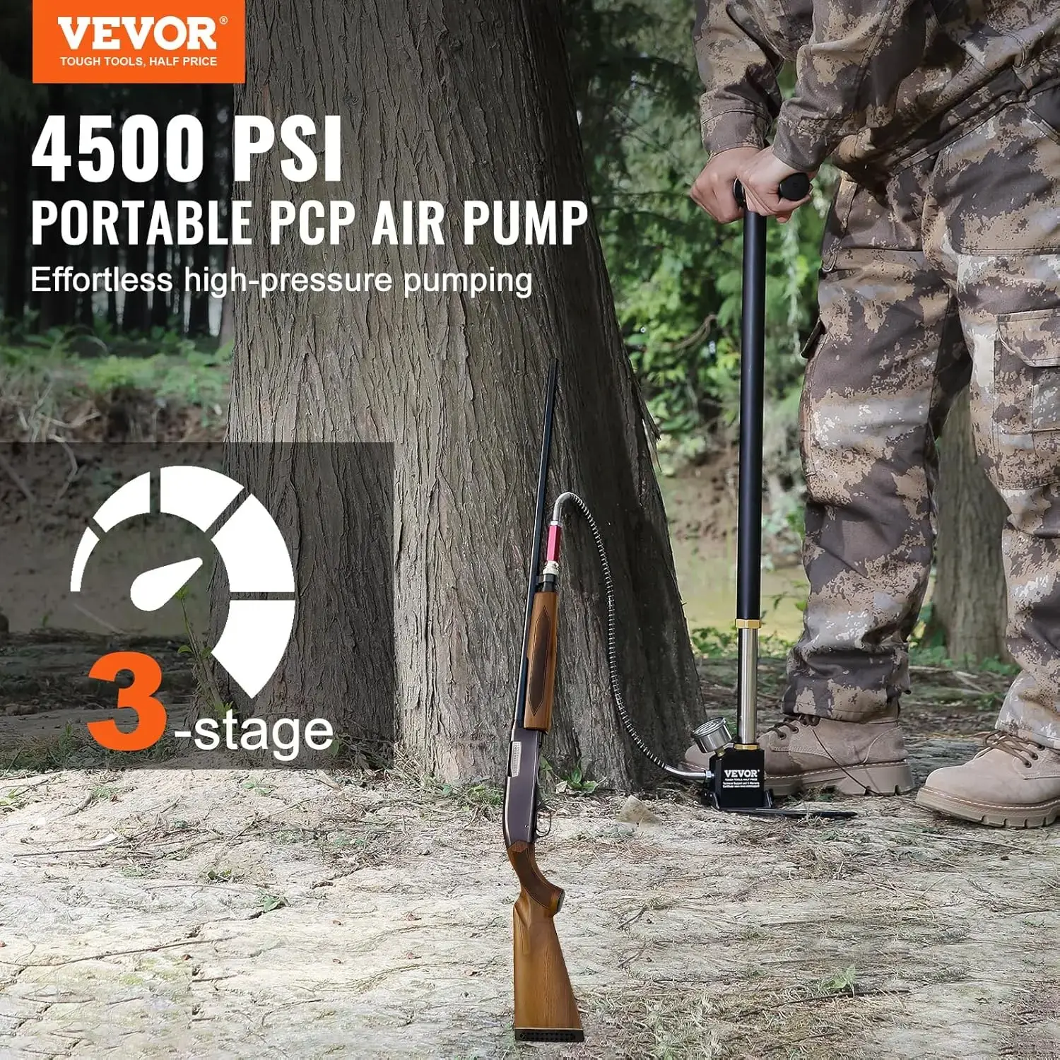 High Pressure Hand Pump 3 Stage Airgun PCP  4500PSI Stirrup  Air Rifle Filling Stirrup Pump (30MPA), Black