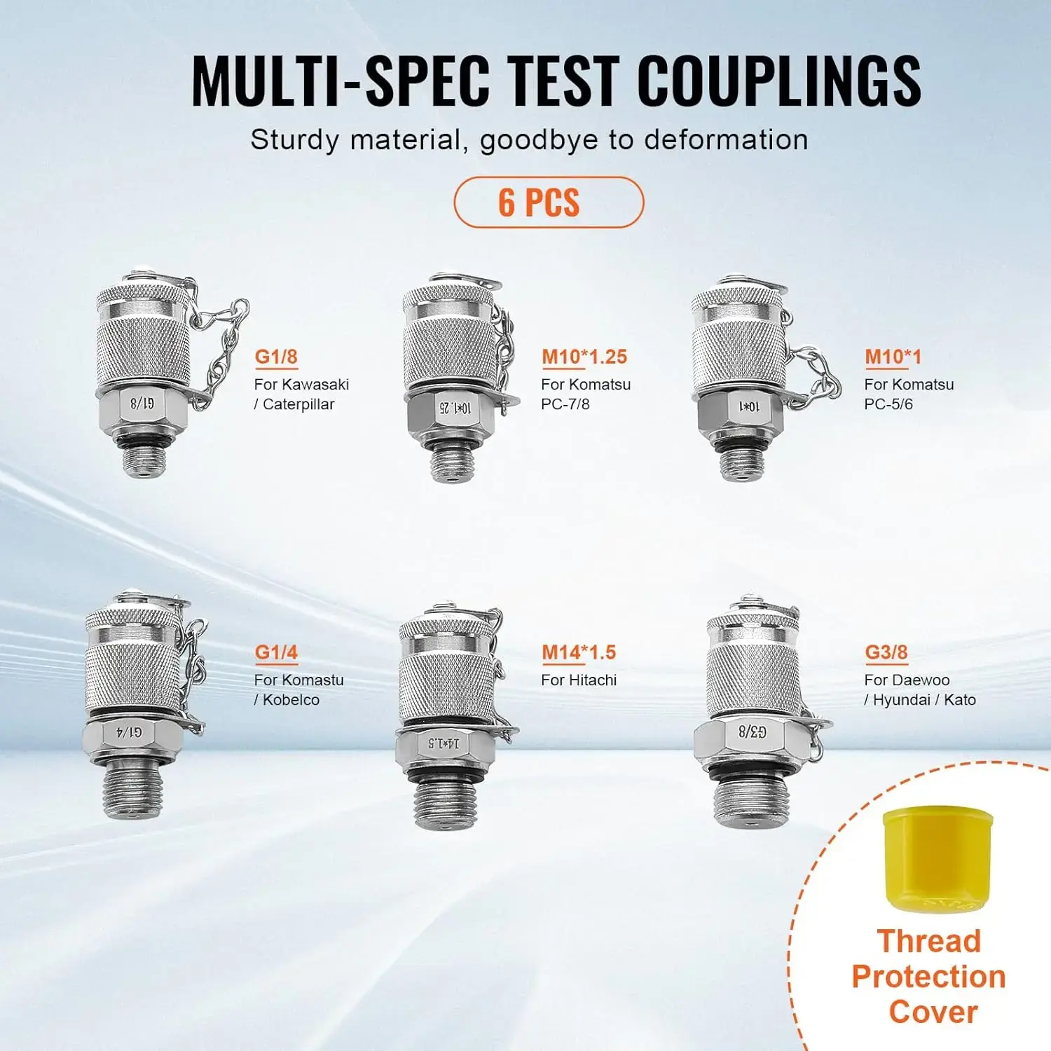 Hydraulic Pressure Test Kit, 250/400/600bar, 3 Gauges 6 Test Couplings 3 Test Hoses, Excavator Hydraulic Test Gauge Set