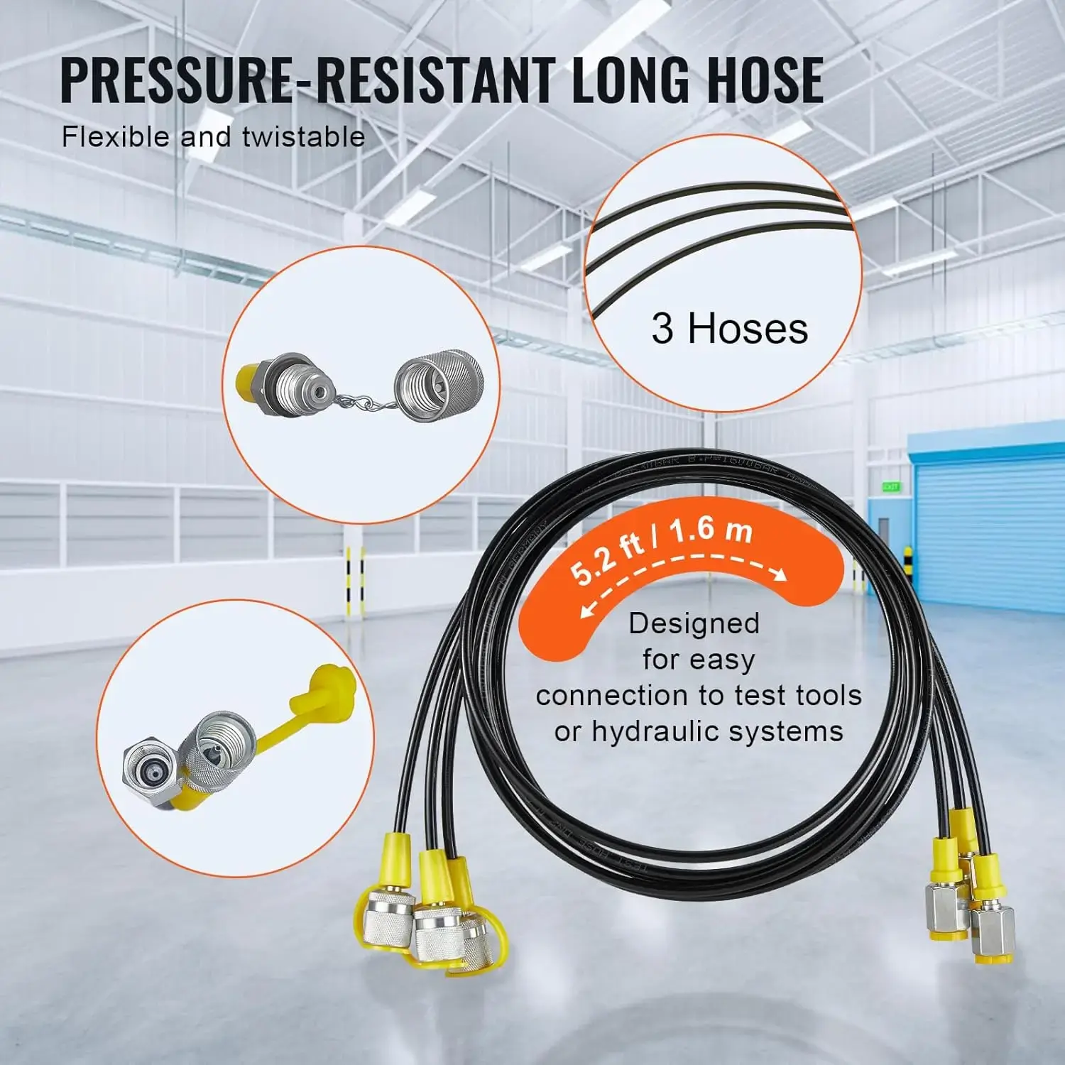 Hydraulic Pressure Test Kit, 250/400/600bar, 3 Gauges 6 Test Couplings 3 Test Hoses, Excavator Hydraulic Test Gauge Set