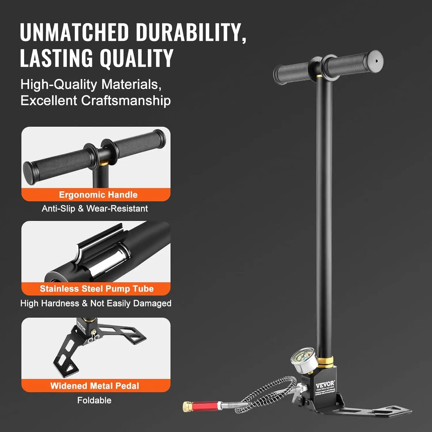 High Pressure Hand Pump 3 Stage Airgun PCP  4500PSI Stirrup  Air Rifle Filling Stirrup Pump (30MPA), Black