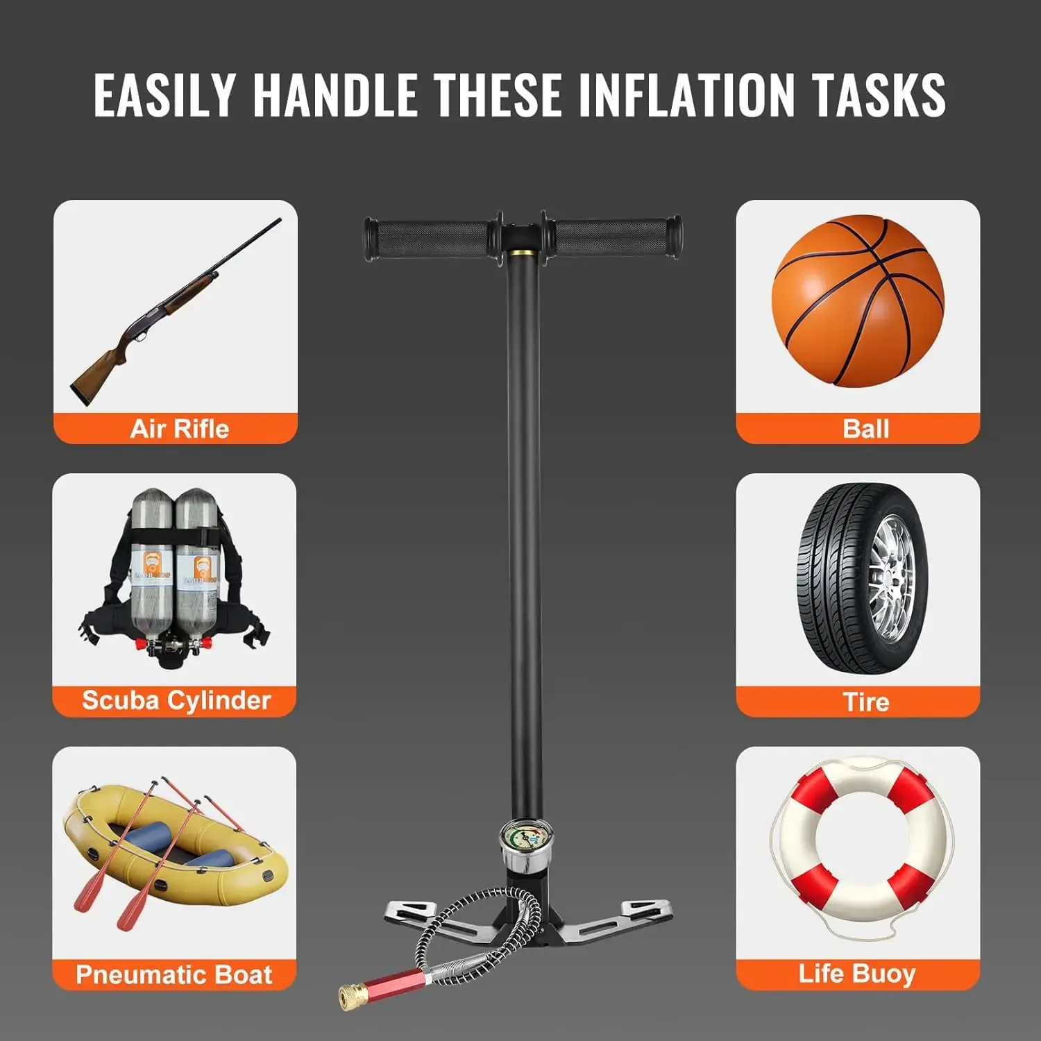 High Pressure Hand Pump 3 Stage Airgun PCP  4500PSI Stirrup  Air Rifle Filling Stirrup Pump (30MPA), Black