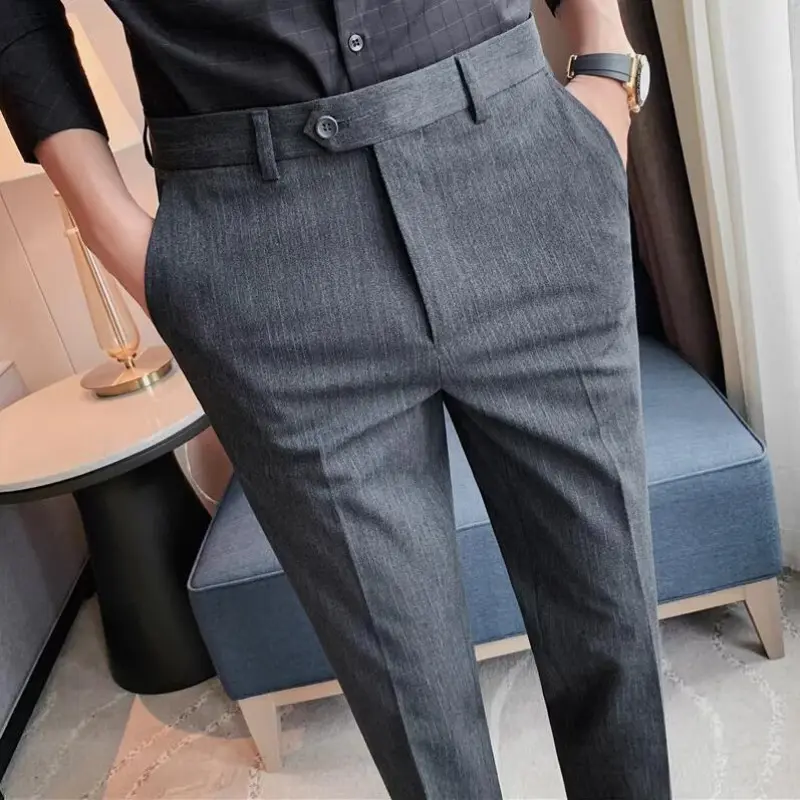 High Quality Men Striped Wedding Dress Trousers Male Boutique Formal Wear Slim Suits Pants Men British Style Business Suit Pants