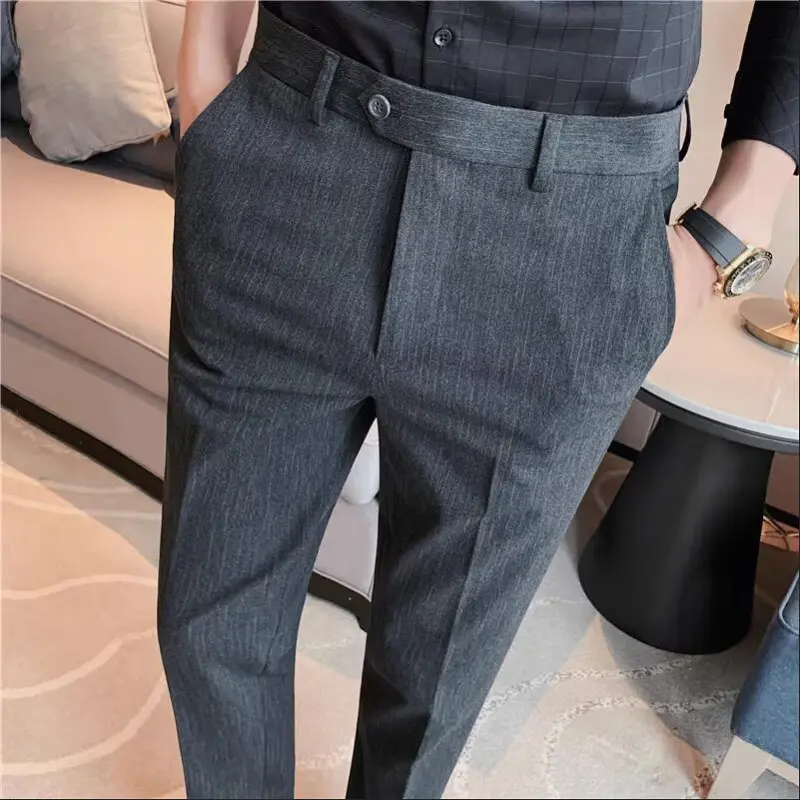High Quality Men Striped Wedding Dress Trousers Male Boutique Formal Wear Slim Suits Pants Men British Style Business Suit Pants