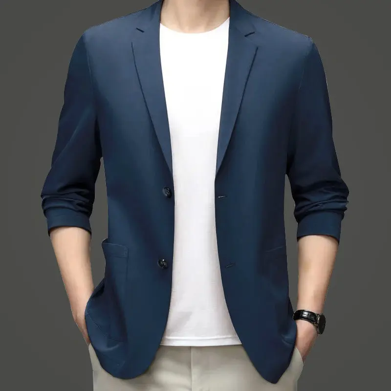 New Summer Man Thin Sunscreen Blazers Jackets Solid Business Casual Suits Coats Male Slim Elastic Blazers Jackets  Clothing 4XL