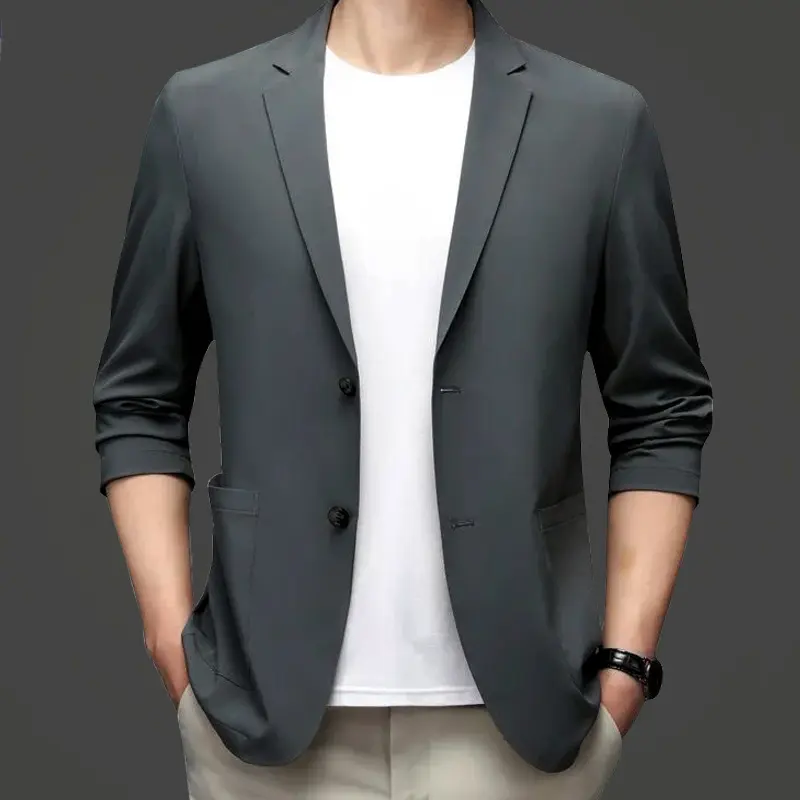 New Summer Man Thin Sunscreen Blazers Jackets Solid Business Casual Suits Coats Male Slim Elastic Blazers Jackets  Clothing 4XL