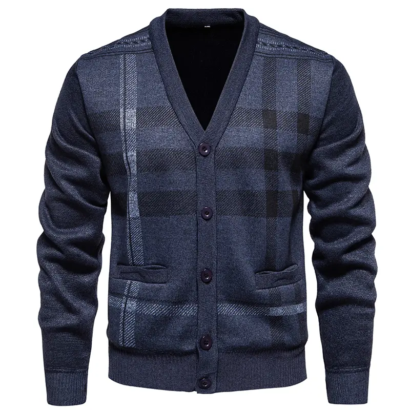 New Autumn Men V-neck Plaid Cardigans Business Casual Knitwear Sweaters Quality Male Outwear Slim Sweatercoats Cardigans Size 3X