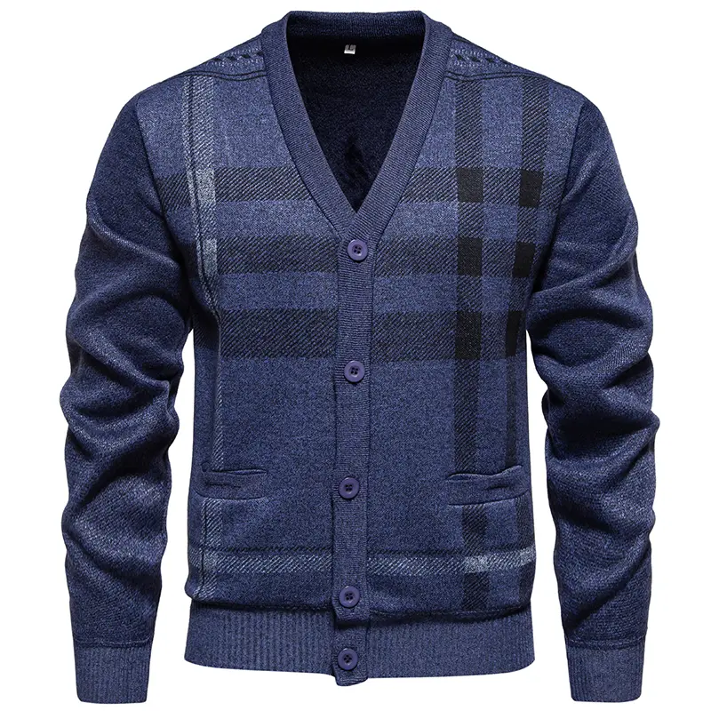 New Autumn Men V-neck Plaid Cardigans Business Casual Knitwear Sweaters Quality Male Outwear Slim Sweatercoats Cardigans Size 3X