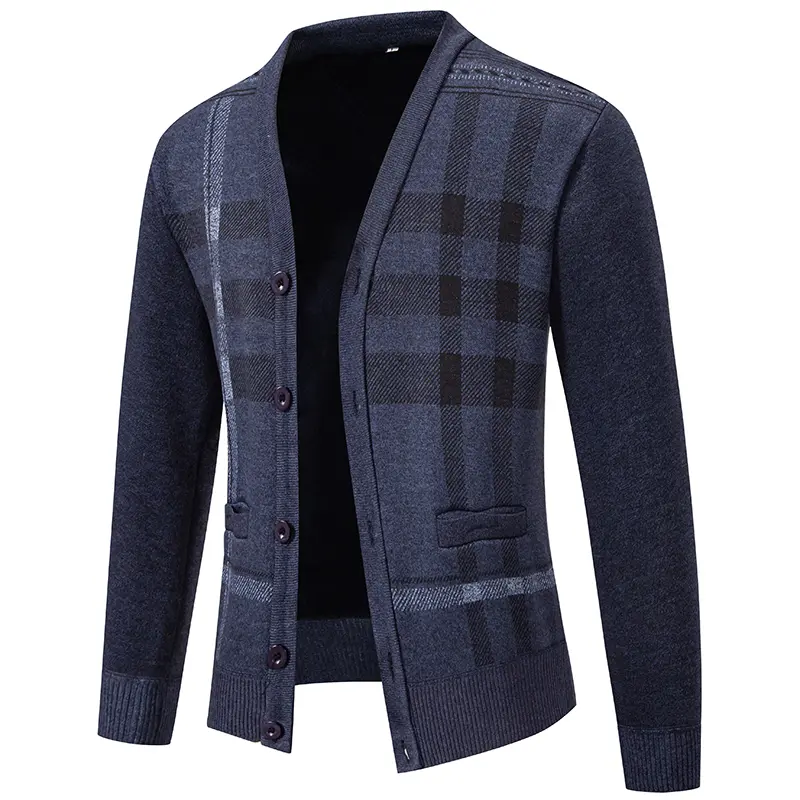 New Autumn Men V-neck Plaid Cardigans Business Casual Knitwear Sweaters Quality Male Outwear Slim Sweatercoats Cardigans Size 3X