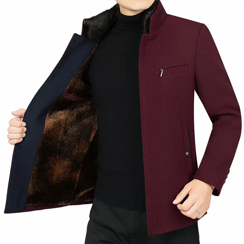 New Winter Men Stand Collar Cashmere Trench Coats Business Casual Woollen Blends Quality Male Long Jackets Overcoats Size 4XL