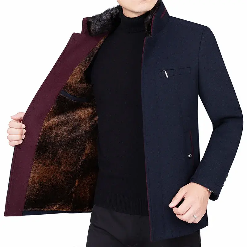 New Winter Men Stand Collar Cashmere Trench Coats Business Casual Woollen Blends Quality Male Long Jackets Overcoats Size 4XL