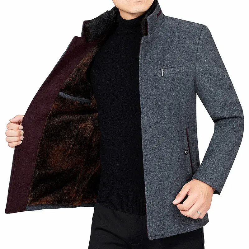 New Winter Men Stand Collar Cashmere Trench Coats Business Casual Woollen Blends Quality Male Long Jackets Overcoats Size 4XL
