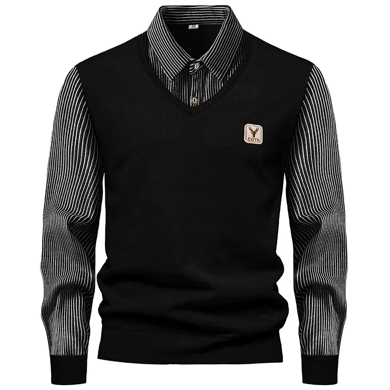 New Autumn Winter Men Outwear Casual Pullovers Twinset Shirts Knitted Sweaters Quality Male Fleece Warm Fake Two P Sweaters 4XL