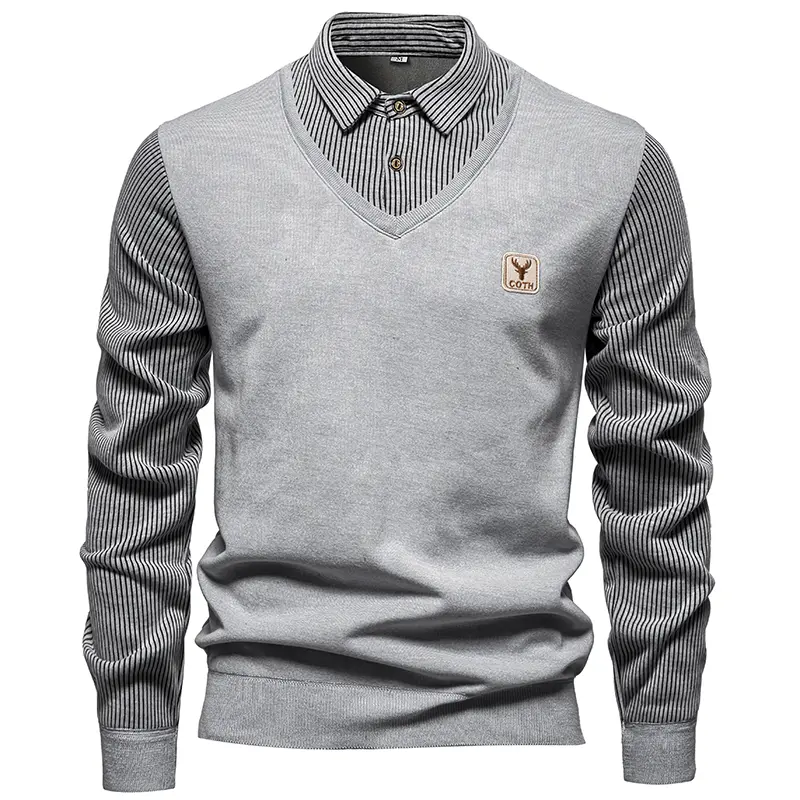 New Autumn Winter Men Outwear Casual Pullovers Twinset Shirts Knitted Sweaters Quality Male Fleece Warm Fake Two P Sweaters 4XL