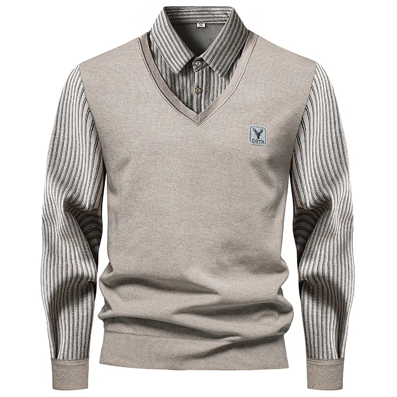 New Autumn Winter Men Outwear Casual Pullovers Twinset Shirts Knitted Sweaters Quality Male Fleece Warm Fake Two P Sweaters 4XL