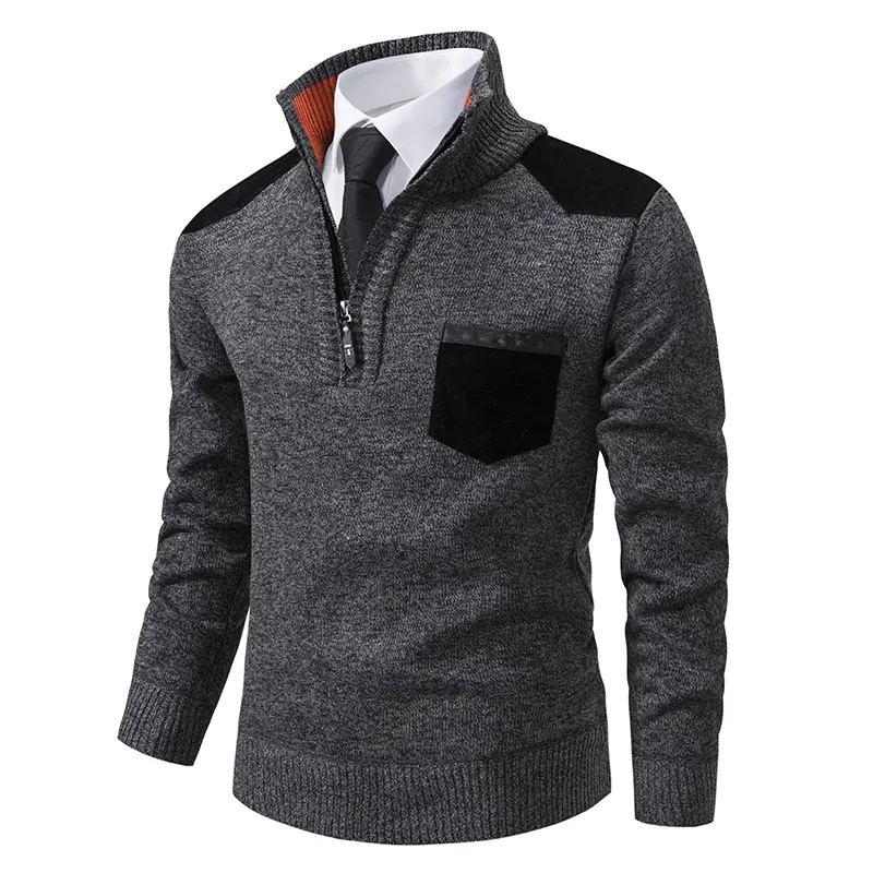 New Men Business Casual Pullovers Sweaters Stand Collar Half Cardigans High Quality Male Fleece Warm Knitted Sweaters Size 3XL