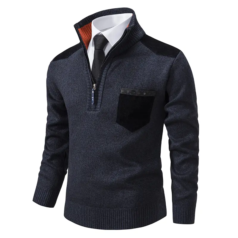 New Men Business Casual Pullovers Sweaters Stand Collar Half Cardigans High Quality Male Fleece Warm Knitted Sweaters Size 3XL