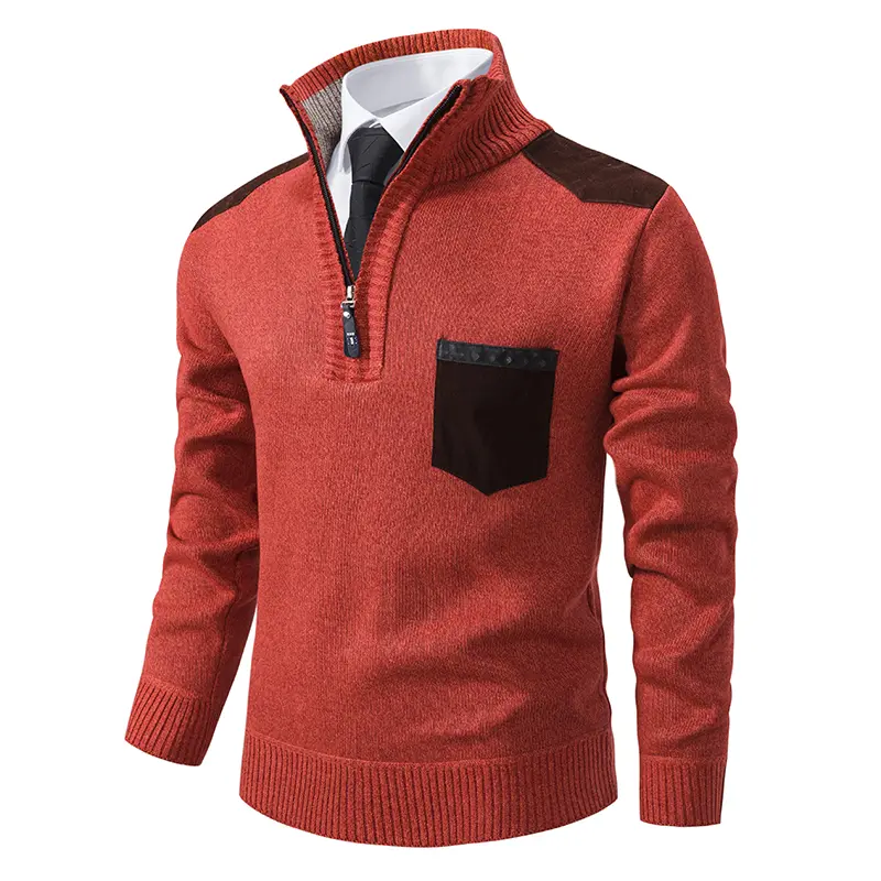 New Men Business Casual Pullovers Sweaters Stand Collar Half Cardigans High Quality Male Fleece Warm Knitted Sweaters Size 3XL