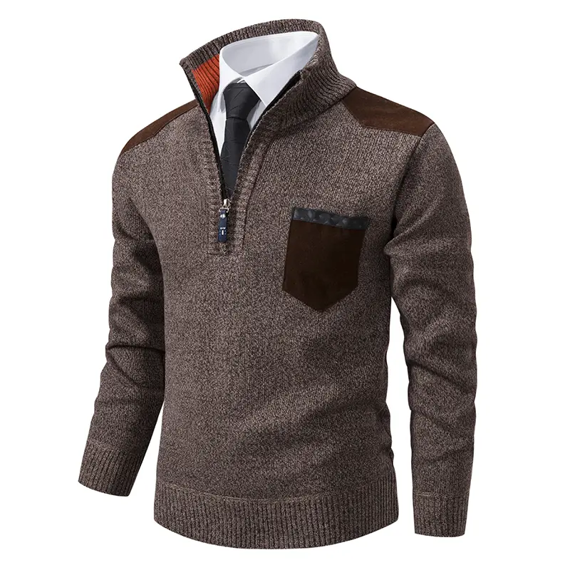New Men Business Casual Pullovers Sweaters Stand Collar Half Cardigans High Quality Male Fleece Warm Knitted Sweaters Size 3XL