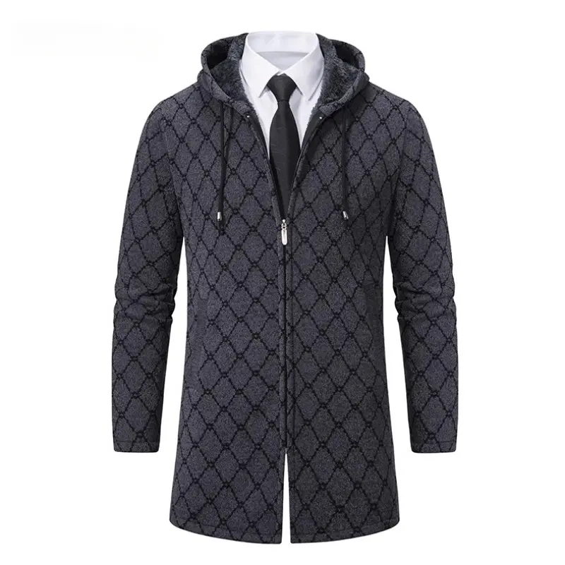 New Autumn Men Hooded Long Cardigans Sweatercoats Fashion Male Winter Outwear Casual Sweaters Fleece Thicker Warm Sweaters 3XL