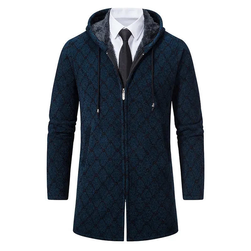 New Autumn Men Hooded Long Cardigans Sweatercoats Fashion Male Winter Outwear Casual Sweaters Fleece Thicker Warm Sweaters 3XL