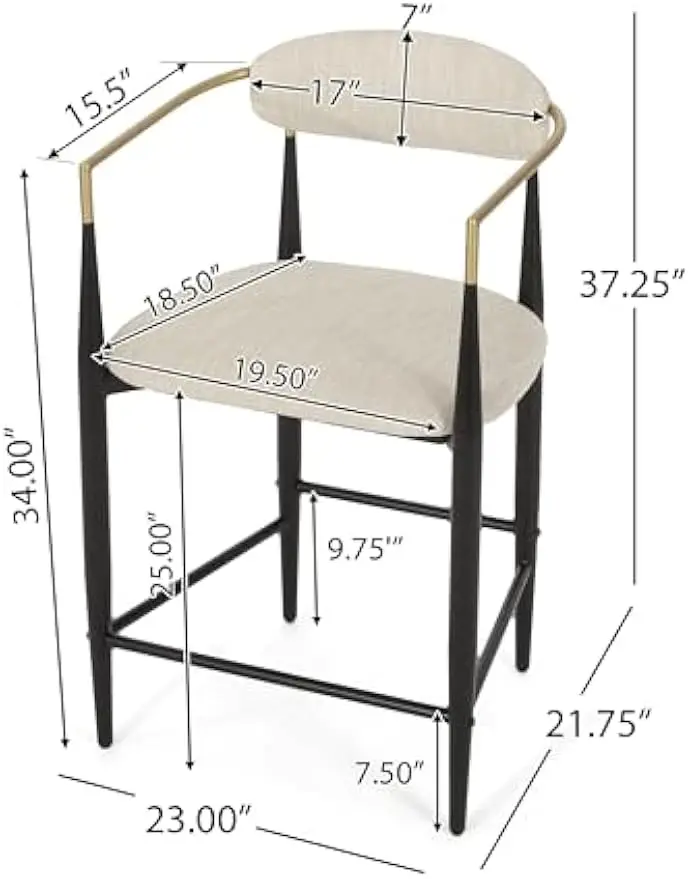 Niame Set of 2 Counter Stools with Upholstered Seats, 25''H Counter Height Barstools, Barchairs Kitchen Stools