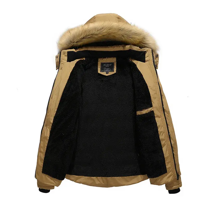 New Winter Men Hooded Fur Collar Down Jackets Fleece Warm Winter Coats Good Quality Male Slim Casual Winter Jackets Size 6XL