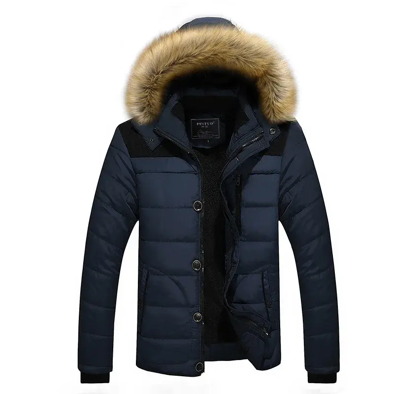 New Winter Men Hooded Fur Collar Down Jackets Fleece Warm Winter Coats Good Quality Male Slim Casual Winter Jackets Size 6XL