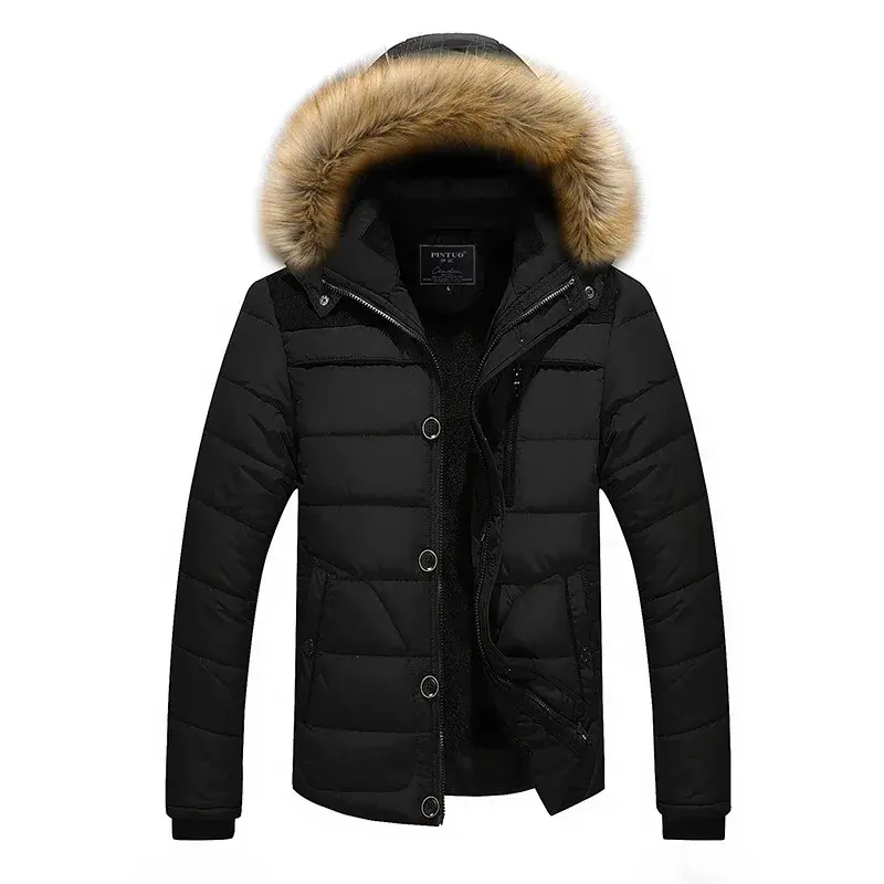New Winter Men Hooded Fur Collar Down Jackets Fleece Warm Winter Coats Good Quality Male Slim Casual Winter Jackets Size 6XL