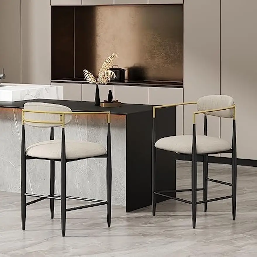 Niame Set of 2 Counter Stools with Upholstered Seats, 25''H Counter Height Barstools, Barchairs Kitchen Stools