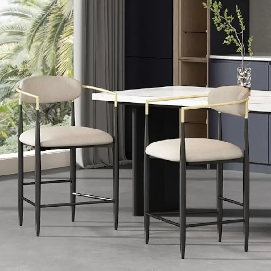 Niame Set of 2 Counter Stools with Upholstered Seats, 25''H Counter Height Barstools, Barchairs Kitchen Stools