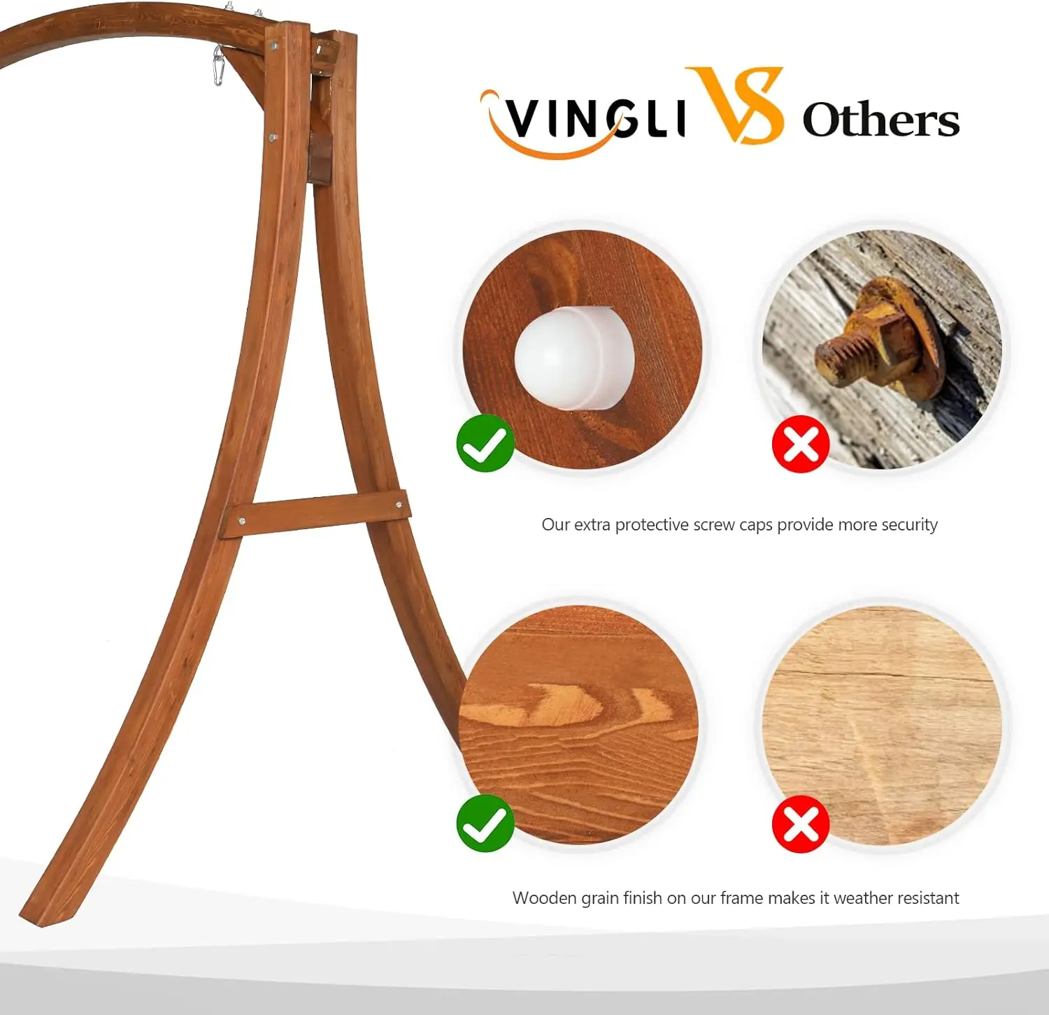 Heavy Duty Wooden Swing Frame for Adults Kids, Strong A-Frame Porch Swing Bench Stand for Indoor & Outdoor