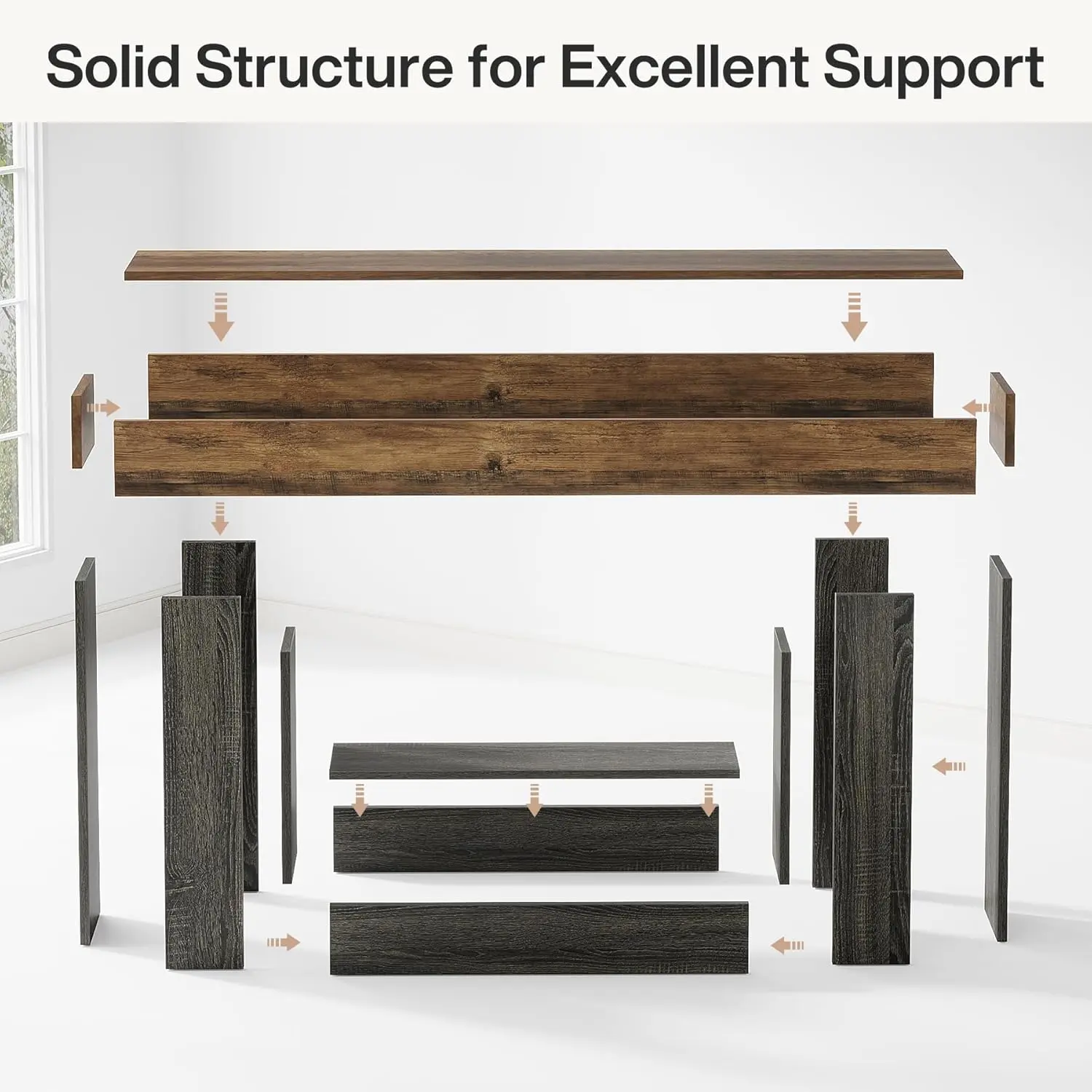 63" Console Table, Farmhouse 2-Tier Entryway Table with U-Shaped Base, Narrow Long Wood Sofa Table Behind Couch Table y