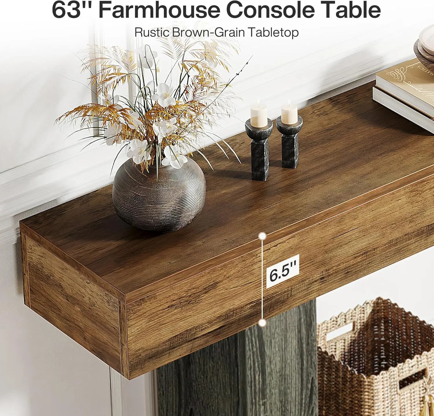 63" Console Table, Farmhouse 2-Tier Entryway Table with U-Shaped Base, Narrow Long Wood Sofa Table Behind Couch Table y