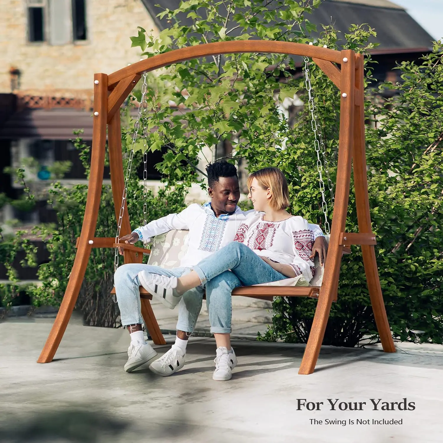 Heavy Duty Wooden Swing Frame for Adults Kids, Strong A-Frame Porch Swing Bench Stand for Indoor & Outdoor