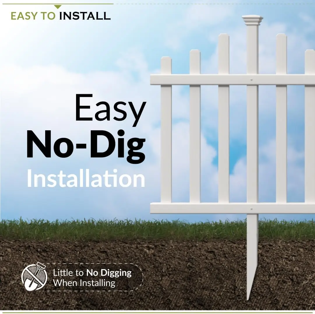 2.5ft H x 4.7ft W (2 Panels) No Dig Zippity Madison Fence Panel Kit, No Dig Fence Panels, White Vinyl Fences for Yard