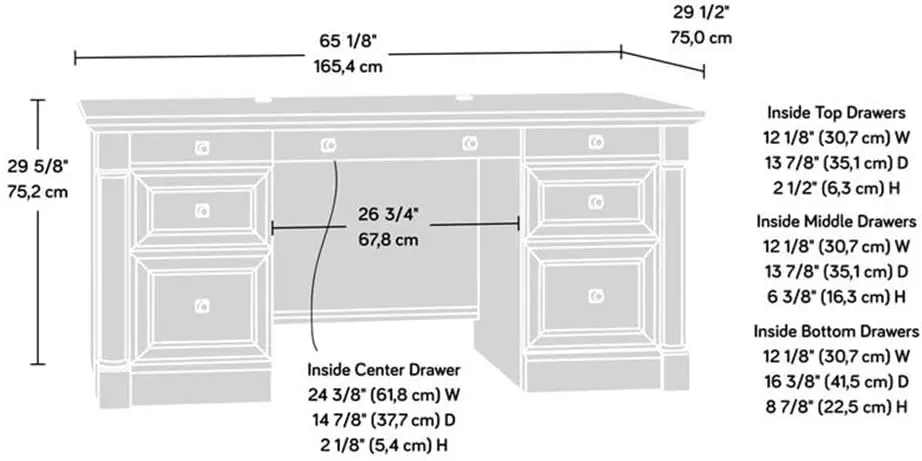 Palladia Office Desk with Drawers, Executive Desk with File Cabinet Storage, Cable Management, Keyboard Tray, in Glacier Oak