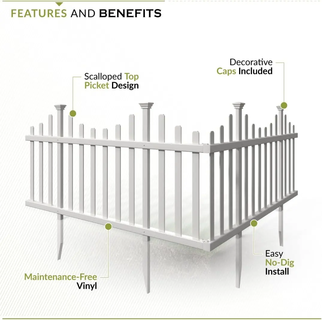 2.5ft H x 4.7ft W (2 Panels) No Dig Zippity Madison Fence Panel Kit, No Dig Fence Panels, White Vinyl Fences for Yard