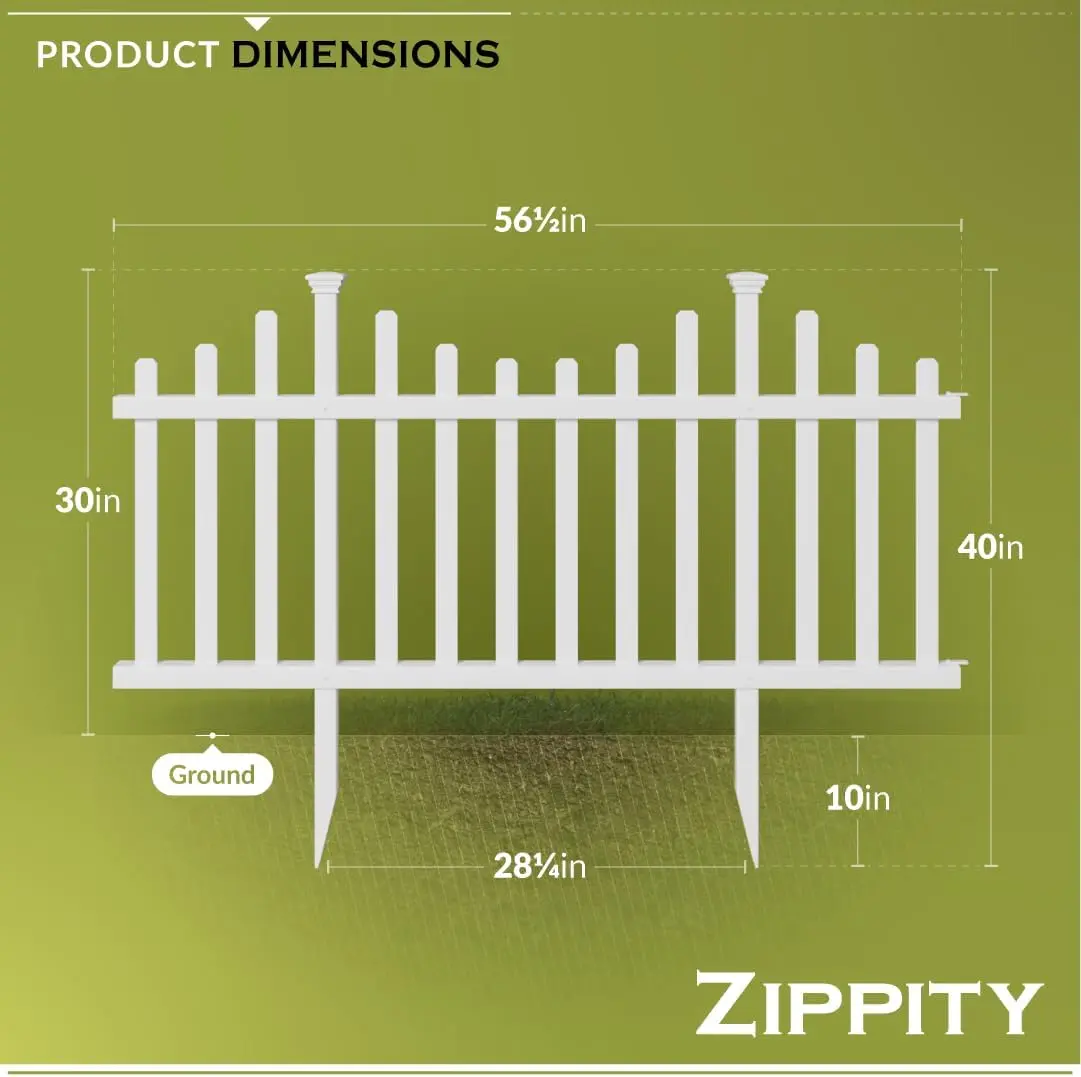2.5ft H x 4.7ft W (2 Panels) No Dig Zippity Madison Fence Panel Kit, No Dig Fence Panels, White Vinyl Fences for Yard