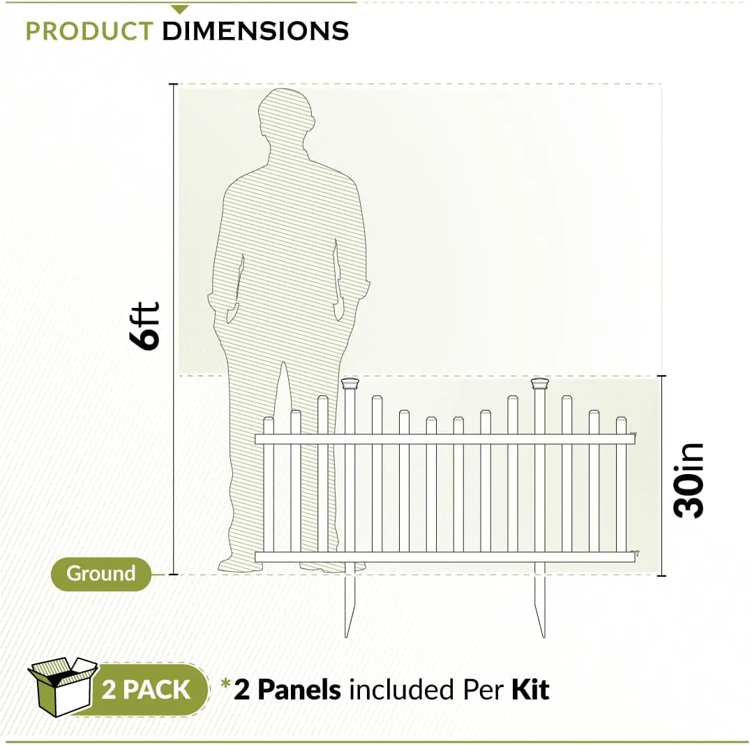 2.5ft H x 4.7ft W (2 Panels) No Dig Zippity Madison Fence Panel Kit, No Dig Fence Panels, White Vinyl Fences for Yard