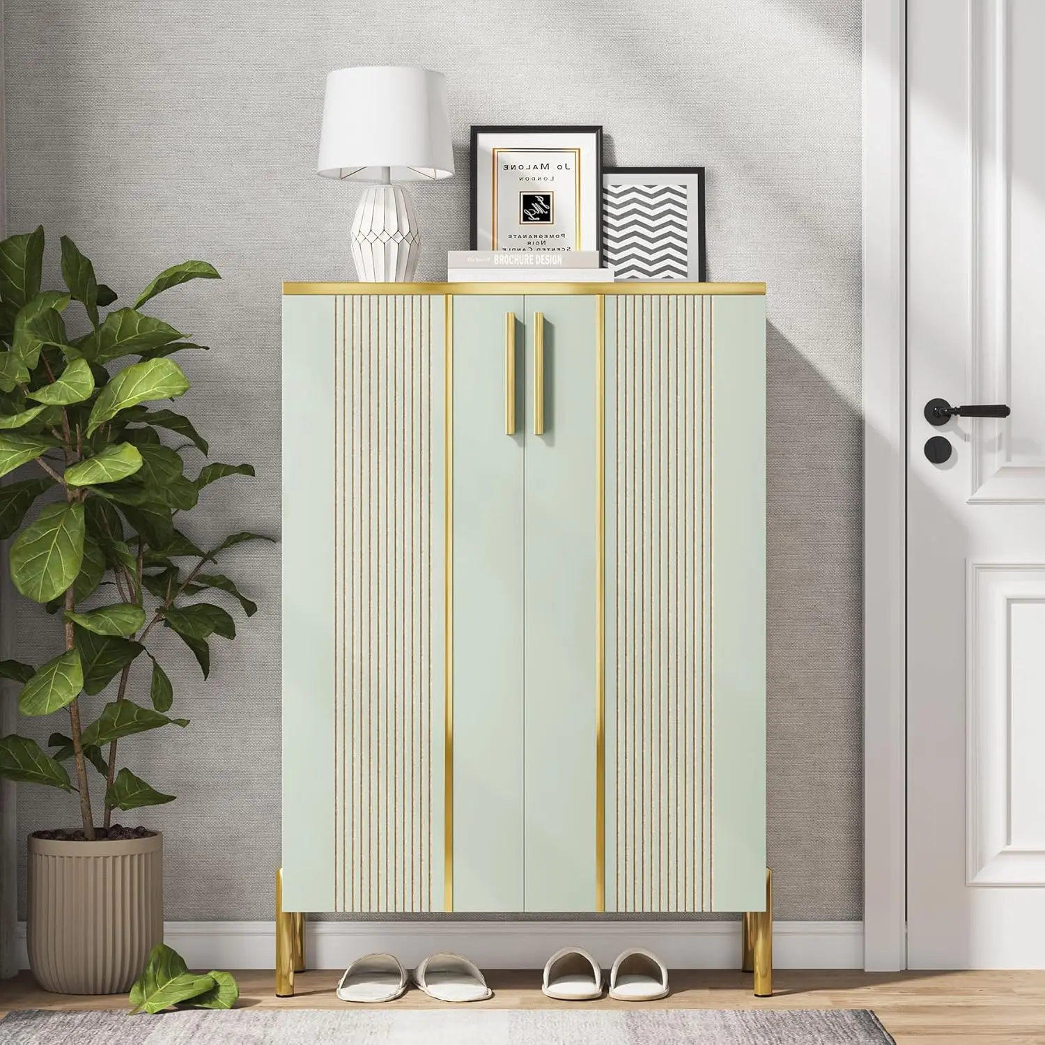 Shoe Cabinet with Doors, 6-Tier Shoe Storage Cabinet with Adjustable Shelves, Wooden Shoes Rack Shoe Storage Organizer