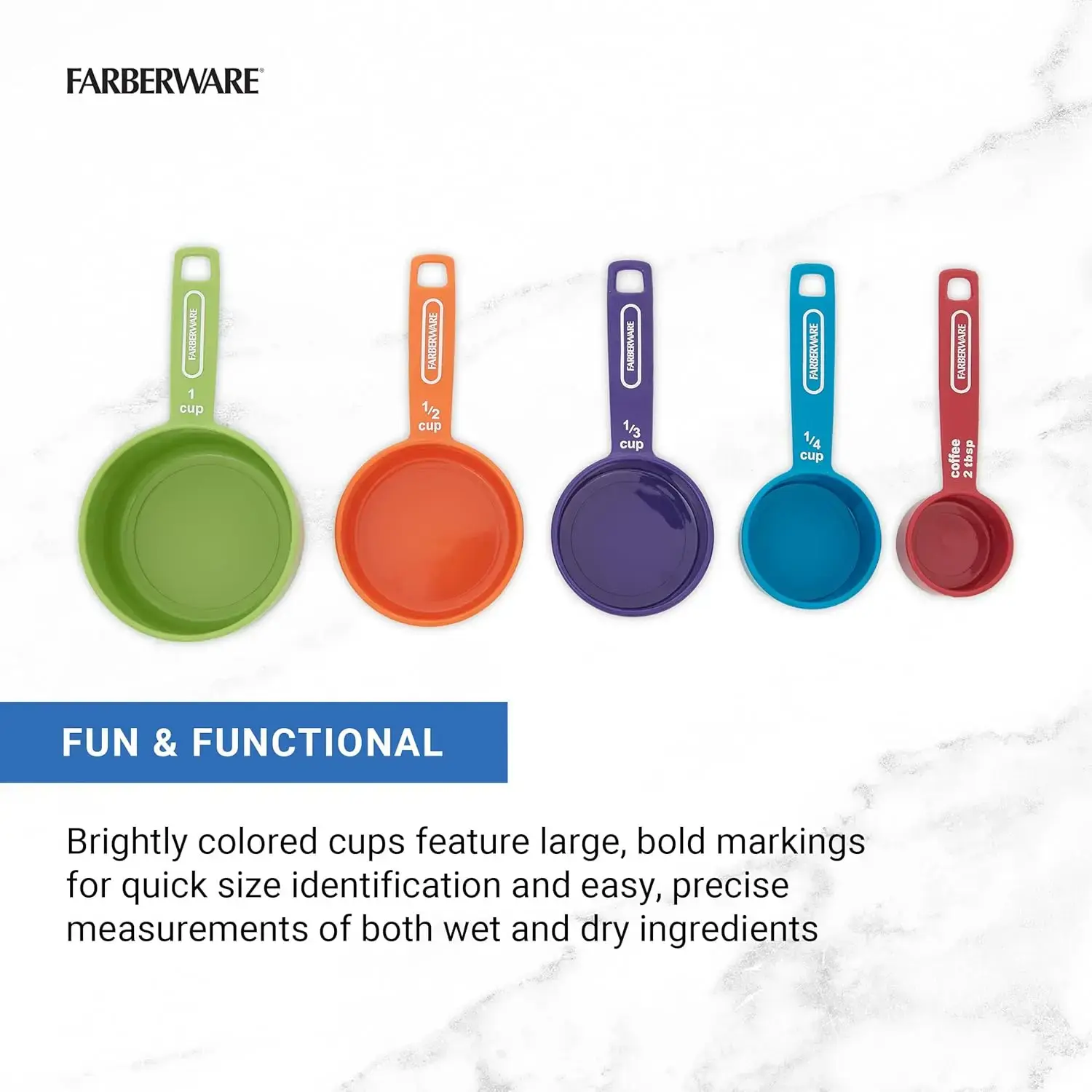Professional 5-Piece Measuring Cup Set with Coffee Scoop Durable Plastic Kitchen Measuring Cups with Easy-Read Markings