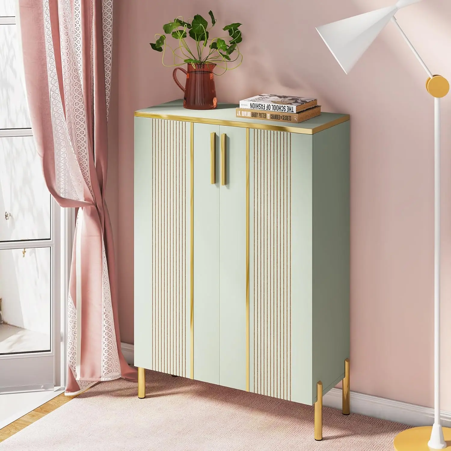 Shoe Cabinet with Doors, 6-Tier Shoe Storage Cabinet with Adjustable Shelves, Wooden Shoes Rack Shoe Storage Organizer