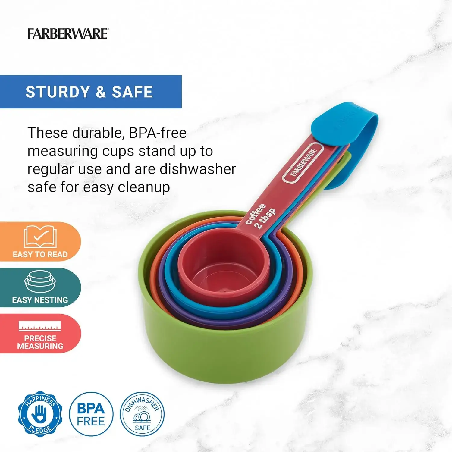 Professional 5-Piece Measuring Cup Set with Coffee Scoop Durable Plastic Kitchen Measuring Cups with Easy-Read Markings