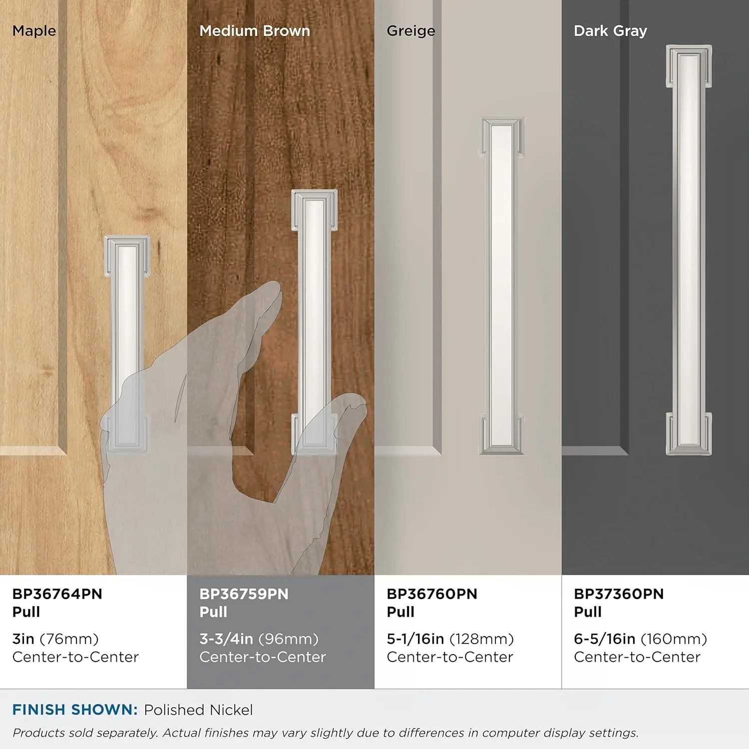 BP36759PN | Appoint 3-3/4 inch (96mm) Center-to-Center Polished Nickel Cabinet Pull | Kitchen Cabinet Hardware | Furniture